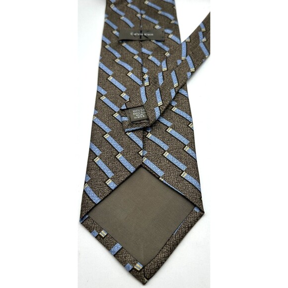 Calvin Klein 100% Silk Tie Stripes in Gold, Blue and Tan - Picture 7 of 9